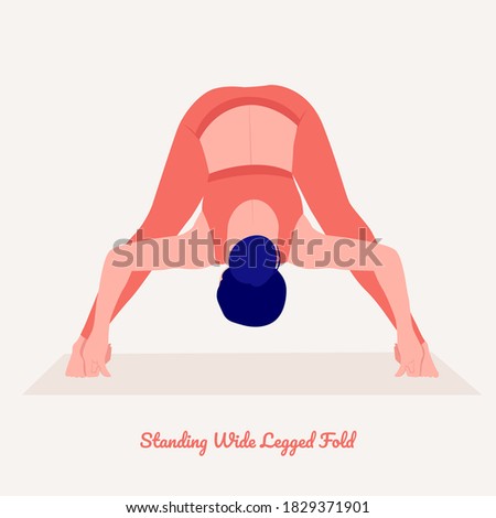 Standing Wide Legged Fold. Young woman practicing Yoga pose. Woman workout fitness, aerobic and exercises. Vector Illustration.