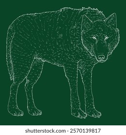 Standing Wolf. Chalk Sketch Hand Drawn Illustration