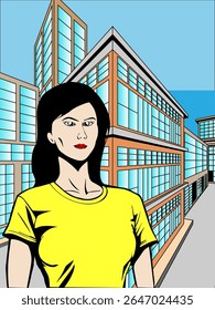 Standing Woman in Casual Wear Background Template