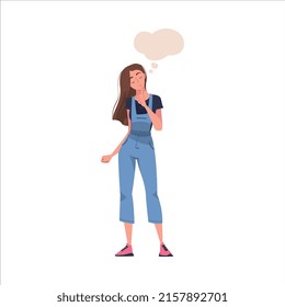 Standing Woman Character Daydreaming Imagining And Fantasizing Having Spontaneous Thought In Bubble Vector Illustration