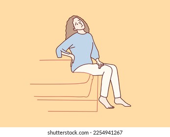 Standing Woman female hands touching back pain backache side of bed simple korean style illustration
