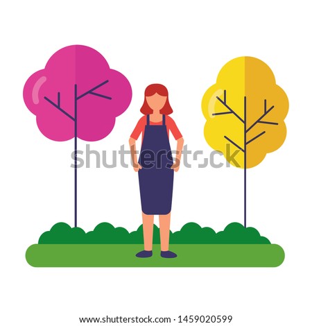 standing woman in the park with trees vector illustration