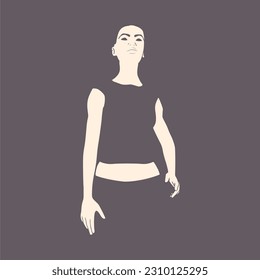 Standing woman silhouette. Sport girl illustration. Casual sportwear. Young woman wearing workout clothes. Sport fashion girl in urban casual style.