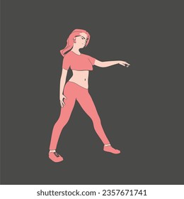 Standing woman. Sport girl illustration. Casual sportwear - t-shirt, breeches and sneakers. Young woman wearing workout clothes. Sport fashion girl outline in urban casual style.