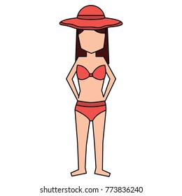 standing woman with swinsuit bikini and hat