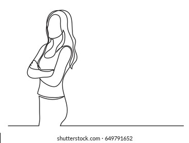 Standing Woman Thinking - Single Line Drawing