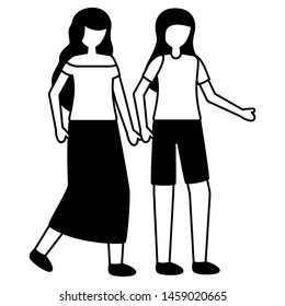 standing women together on white background vector illustration