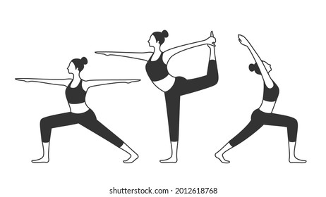 Standing yoga poses set. Young woman practicing yoga poses.