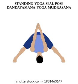Standing yoga seal pose yoga workout. Dandayanma Yoga Mudrasana. Man doing yoga illustration on the white background. Vector illustration