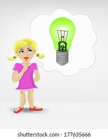 standing young girl thinking about renewable energy vector illustration
