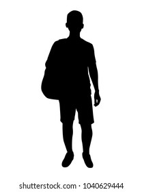 Stehender junger Mann mit Rucksack-Silhouette-Vektorillustration
