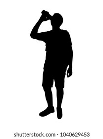 Standing young man with backpack silhouette vector
