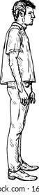 A standing young man. Hand drawn vector illustration.