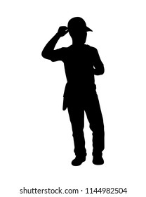 Standing young man with mailbag silhouette vector