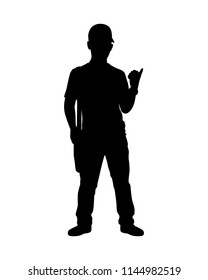 Standing young man with mailbag silhouette vector