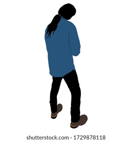 Standing Young Man With Pony Tail In Casual Clothes From Back. Isolated Vector Illustration. 