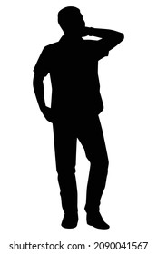 Standing young man silhouette vector isolated on white background