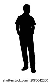 Standing young man silhouette vector isolated on white background