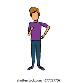 standing young man wearing casual clothes cartoon
