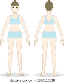 standing young woman in blue underwear : flat vector illustration