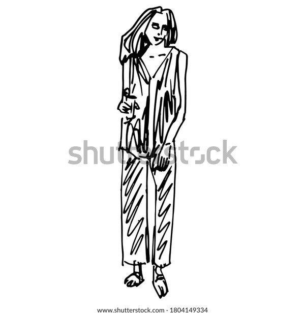 Standing Young Woman Pantsuit Hand Drawn Stock Vector Royalty Free 1804149334 Shutterstock 