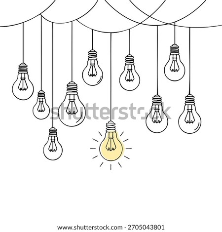 Standout Bright Idea Concept with One Illuminated Hanging Lightbulb