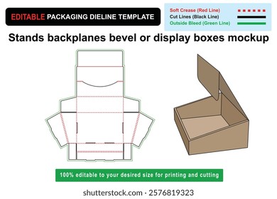 Stands backplanes bevel mockup dieline for distinctive packaging designs, Packaging Mockup, Product Display, Box Mockup, die cut template, customizable box, Custom box dieline