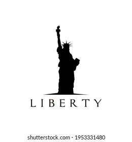 stands liberty statue female figure landmark silhouette logo design vector illustration