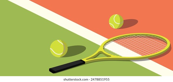 stands on tennis court with tennis racket and tennis ball