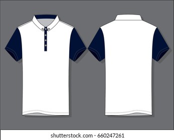 Stand-Up Collar Polo Shirt Design with White/Navy Colors and Small Placket.Front And Back Views.