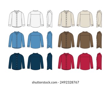 Stehkragen-Hemd-Vektorgrafik-Vorlage-Illustrations-Set