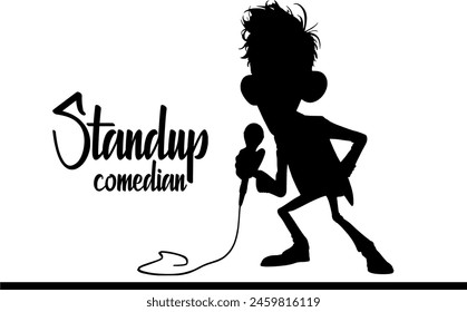 Stand-Up Comedian Silhouette Laughing on Stage, Stand-Up Comedian Silhouette Laughing in Performance