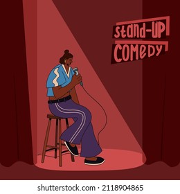 Stand-up Comedic Woman. Comedy Artist. The Performance Of A Female Comedian