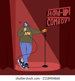 Stand-up Comedic Woman. Comedy Artist. The Performance Of A Female Comedian