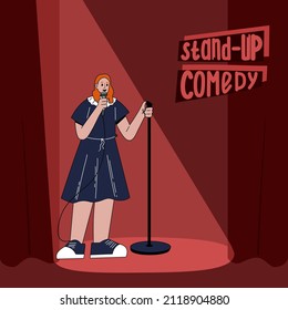 Stand-up Comedic Woman. Comedy Artist. The Performance Of A Female Comedian