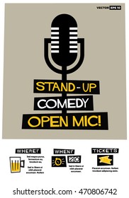 Stand-Up Comedy Open Mic! (Flat Style Vector Illustration Performance Show Poster Design) with Where, When And Ticket Details