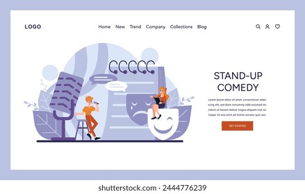 Stand-up Comedy set. Illustration captures the essence of humor with comedians delighting an unseen audience, evoking laughter and joy. Vector illustration