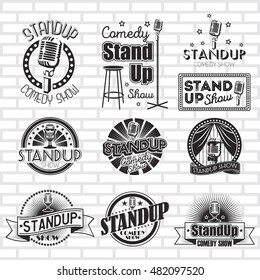 Standup comedy show vector labels design