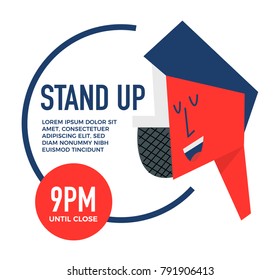 Stand-up design template for poster/banner/blog. Man and Mic. Vector Illustration.