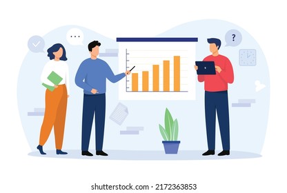 Standup meeting concept illustration. People having a stand up meeting and discussion in office. Vector illustration.