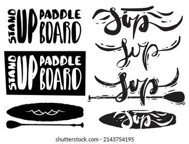 Stand-up paddle boarding - SUP design logo. SUP lettering, sticker or a t-shirt design. Vector illustration