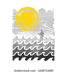Standup Paddle Summer Beach Graphic Illustration Vector Art T-shirt Design