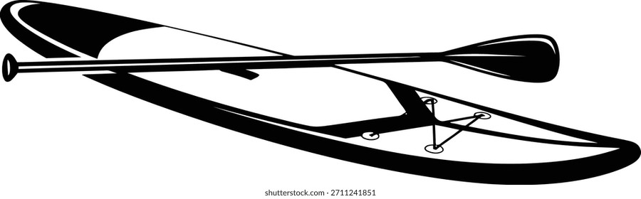 Stand-Up Paddleboard con Paddle – Top View Silhouette