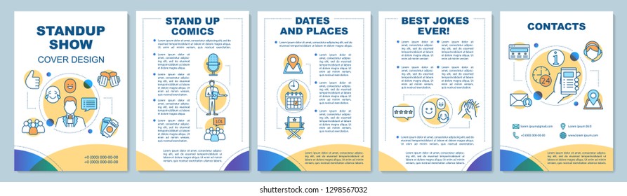 Standup Show Brochure Template Layout. Event In Theatre. Concert, Cinema. Flyer, Booklet Print Design With Linear Illustrations. Vector Page Layouts For Magazines, Annual Reports, Advertising Posters