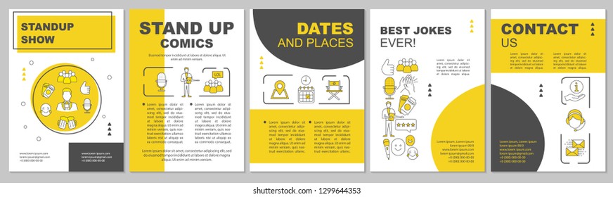 Standup Show Brochure Template Layout. Event In Theatre. Concert, Cinema. Flyer, Booklet Print Design With Linear Illustrations. Vector Page Layouts For Magazines, Annual Reports, Advertising Posters