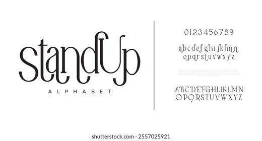 Standup typography beauty fashion elegant minimalist serif italic fonts decorative wedding vintage retro logos. Minimal luxury font alphabet logo. Vector illustration