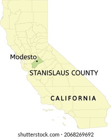 Stanislaus County and city of Modesto location on California state map