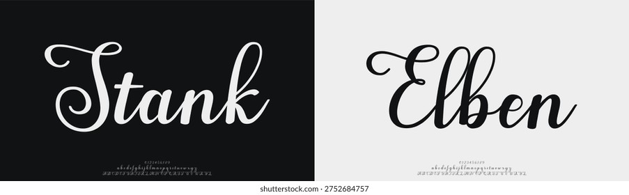 Stank Elben, Script elegant alphabet beauty logo font. Classic beautiful Modern luxury Serif Letter Minimal Fashion. Typography decoration logotype fonts, wedding, logos. vector illustration
