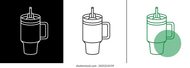 Vector plano del contorno del icono del vaso de la taza de Stanley, EPS, PNG, JPEG en blanco y negro, color invertido, verde, para la Web, aplicaciones móviles y UI.