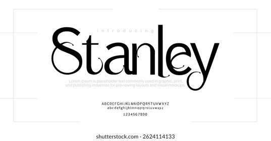 Stanley font is Modern luxury beauty font alphabet logo. Typography beautiful minimal elegant classic letter serif fonts fashion wedding vintage retro logos. vector illustration web design Branding